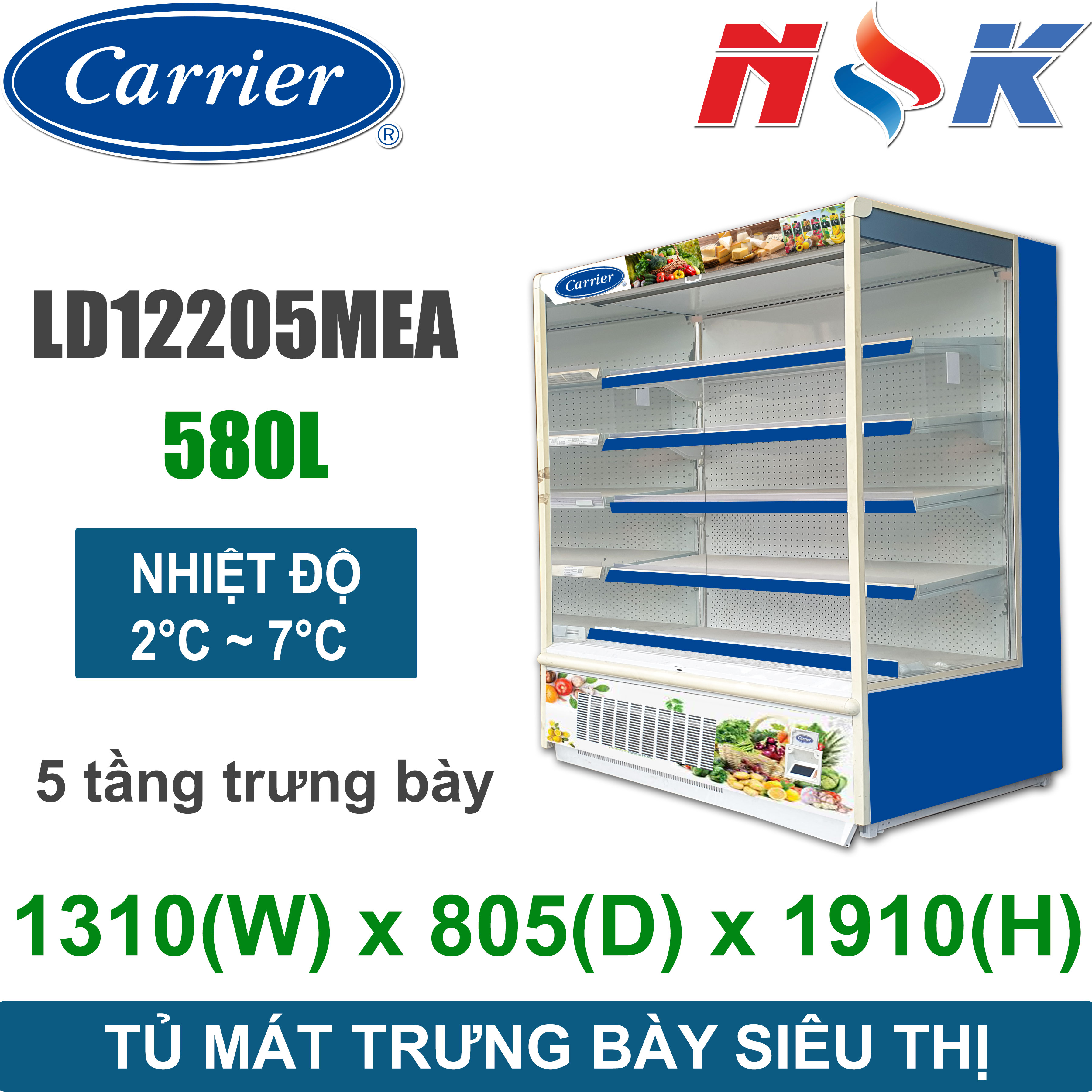 Tủ mát trưng bày siêu thị Carrier LD12205MEA
