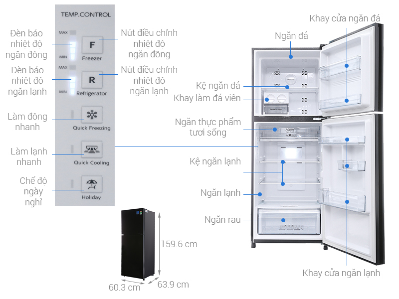 Thông số kỹ thuật Tủ lạnh Aqua Inverter 301 lít AQR-IG316DN GB