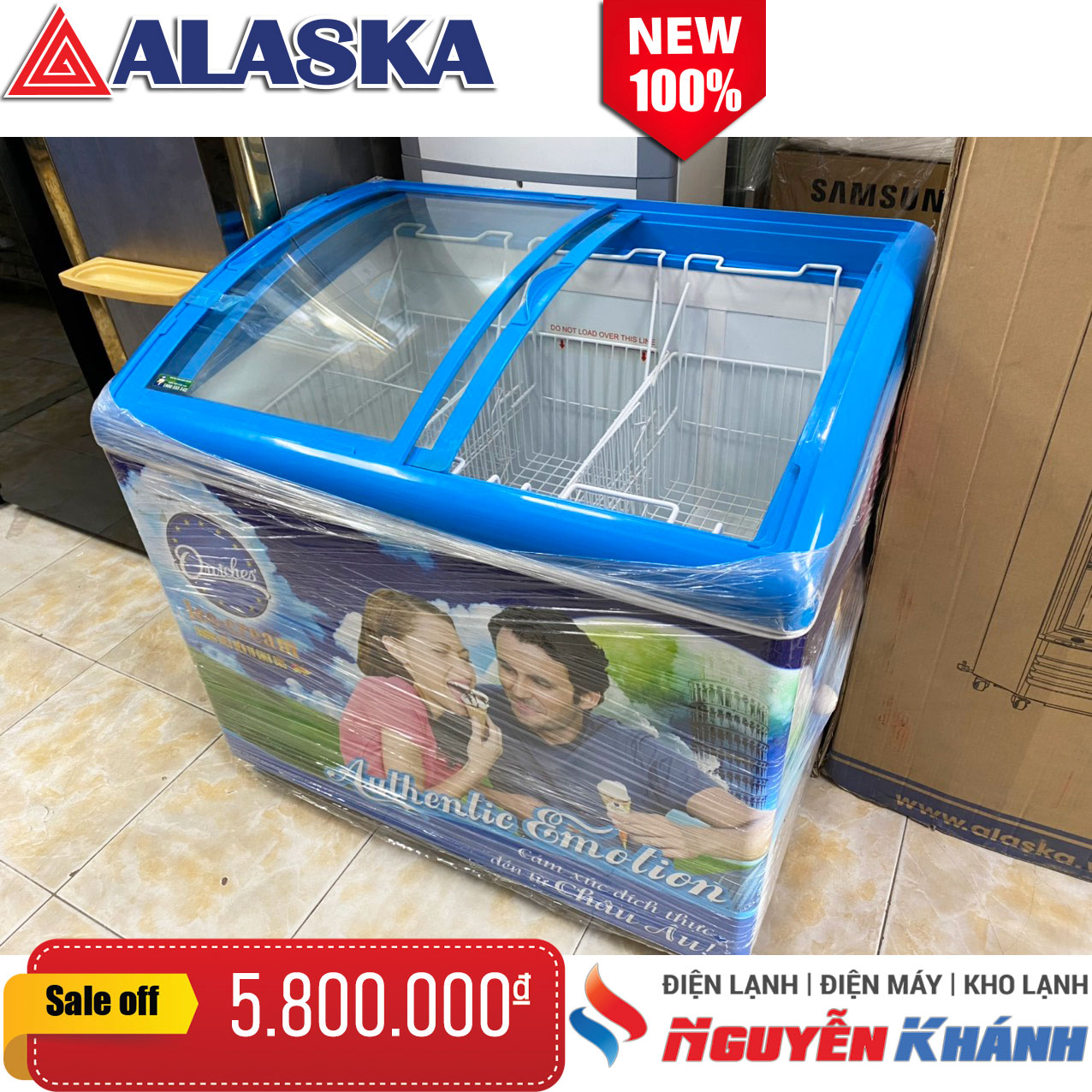 Tủ đông kem Alaska 300 lít (kính cong)